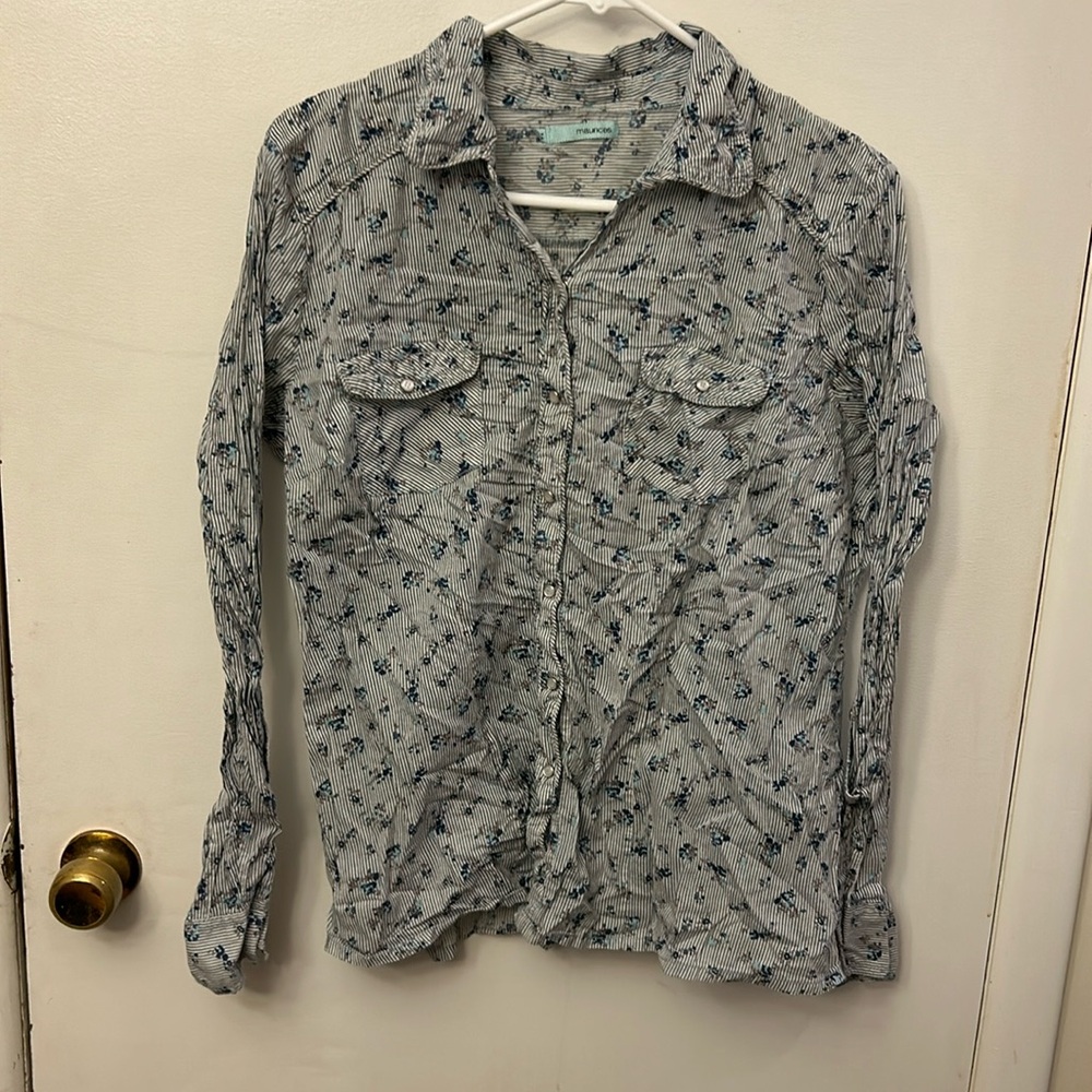 Maurice’s Women’s Button Down Floral Shirt Blue Size XXL